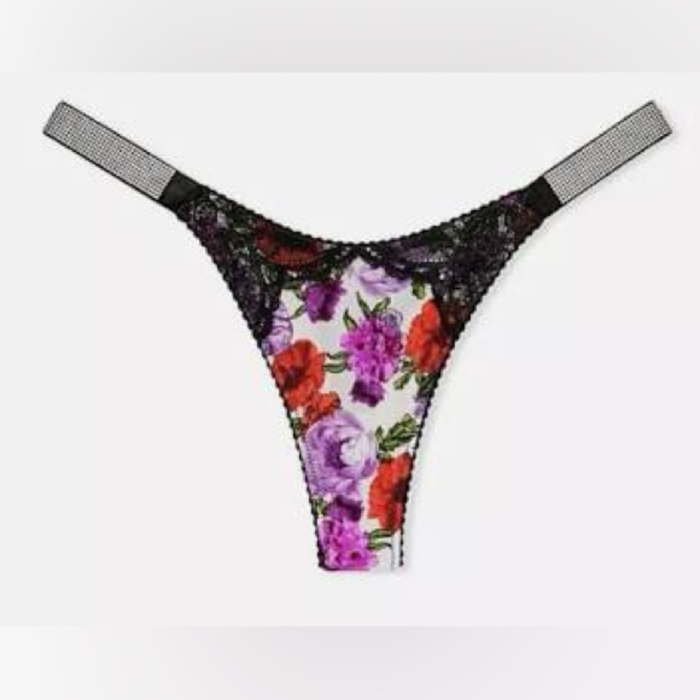 ‼️NWT‼️Victorias Secret Very Sexy Floral Lace Bling Thong Size Small